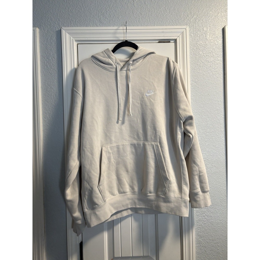 Nike Hoodie Mens Large Oatmeal Light‎ Bone Sportswear Club Fleece Pullover Logo